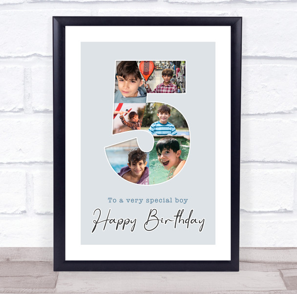 Photo Collage 6-Photo 5th Birthday Custom Gift For Boys Blue Print Or Canvas