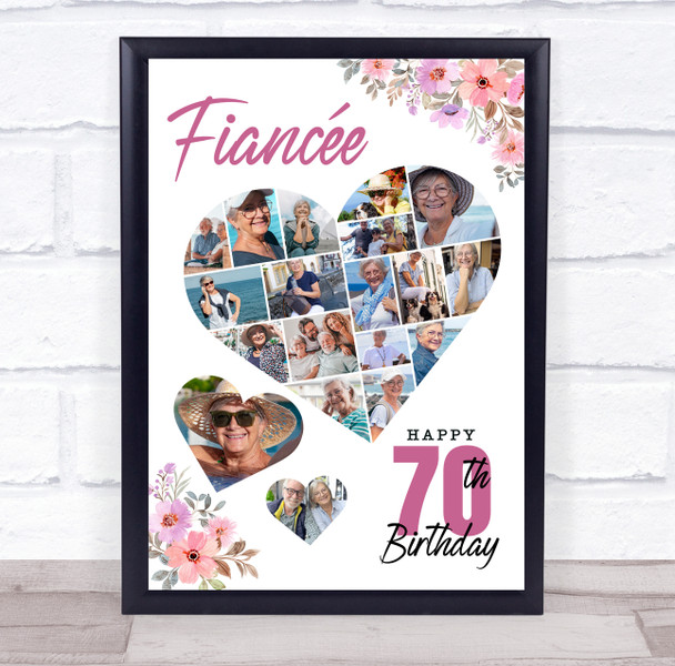 Photo Collage 70th Birthday Gift For Fiancée 19-Photo Floral Print Or Canvas