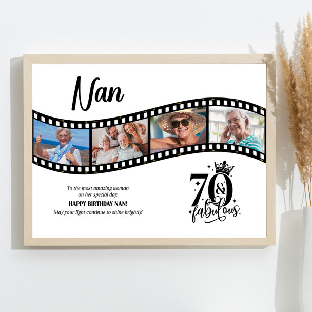 Photo Collage 70th Birthday Gift For Nan 4-Photo Camera Film Print Or Canvas