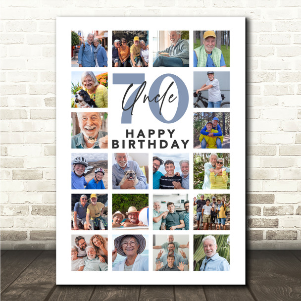 Photo Collage 70th Birthday Gift For Uncle 20-Photo Portrait Print Or Canvas