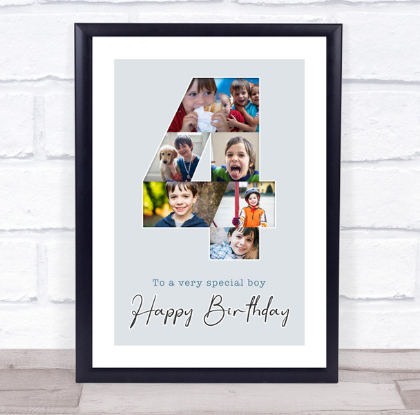 Photo Collage 7-Photo 4th Birthday Custom Gift For Boys Blue Print Or Canvas Photo Collage 7-Photo 4th Birthday Custom Gift For Boys Blue Print Or Canvas