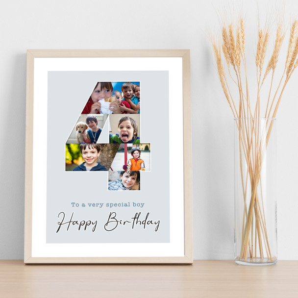 Photo Collage 7-Photo 4th Birthday Custom Gift For Boys Blue Print Or Canvas Photo Collage 7-Photo 4th Birthday Custom Gift For Boys Blue Print Or Canvas