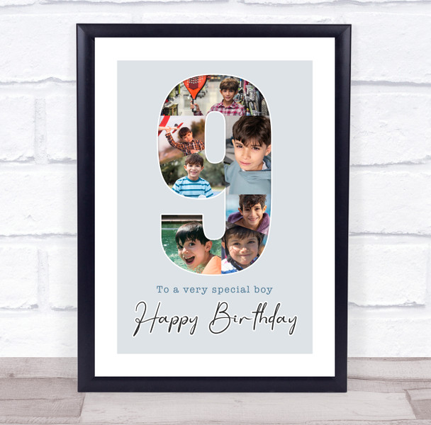 Photo Collage 7-Photo 9th Birthday Custom Gift For Boys Blue Print Or Canvas