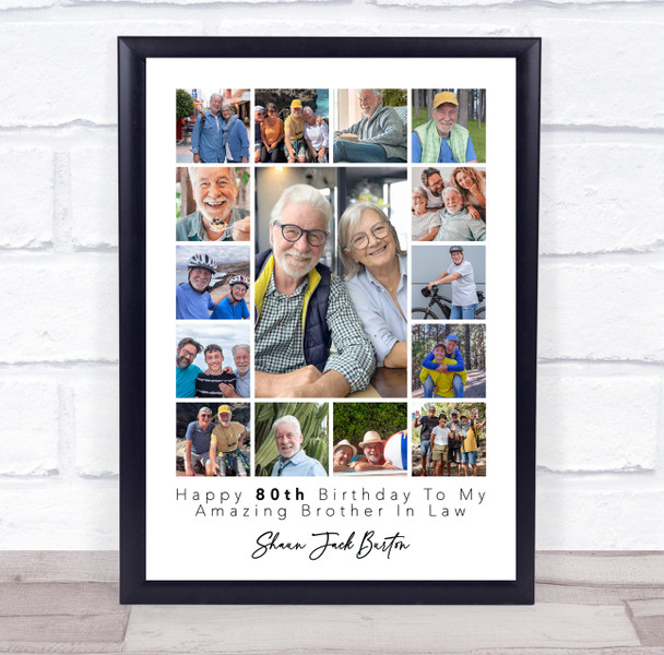 Photo Collage 80th Birthday Gift For Brother-In-Law 15-Photo Print Or Canvas