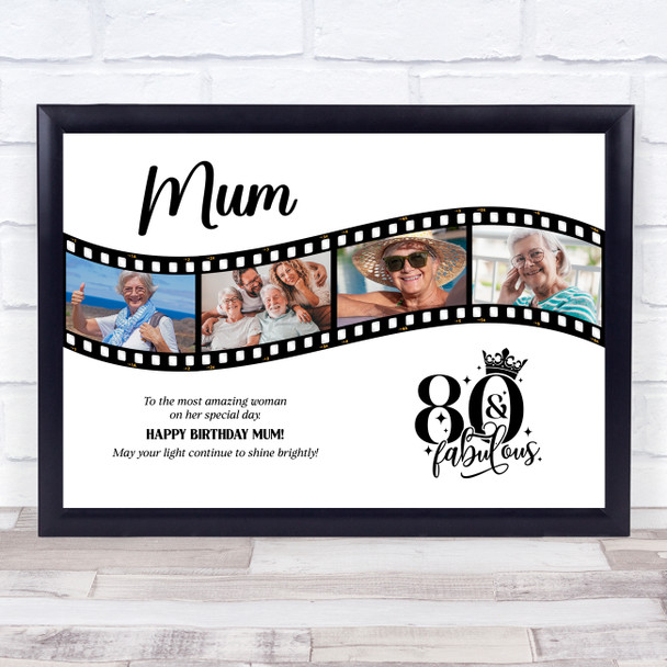 Photo Collage 80th Birthday Gift For Mum 4-Photo Camera Film Print Or Canvas