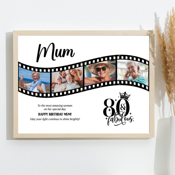 Photo Collage 80th Birthday Gift For Mum 4-Photo Camera Film Print Or Canvas