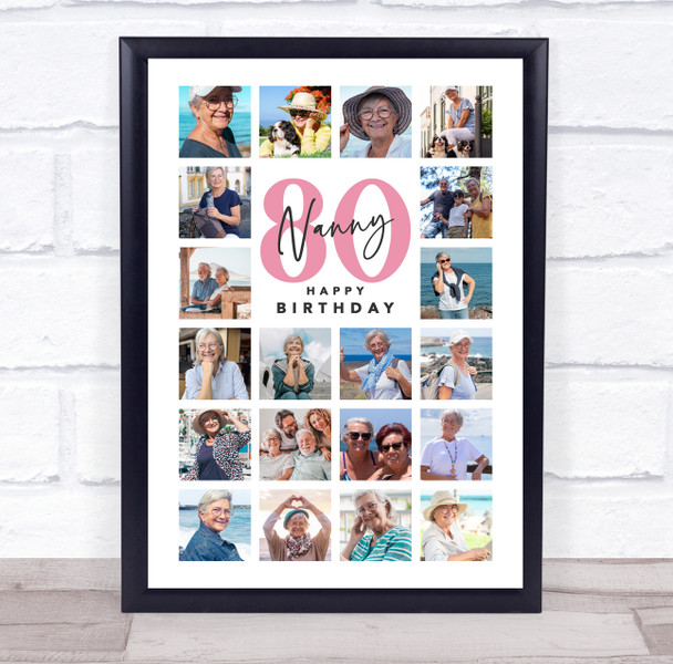 Photo Collage 80th Birthday Gift For Nanny 20-Photo Portrait Print Or Canvas Photo Collage 80th Birthday Gift For Nanny 20-Photo Portrait Print Or Canvas