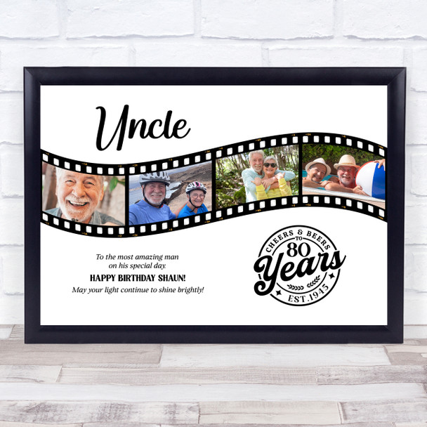 Photo Collage 80th Birthday Gift For Uncle 4-Photo Film Reel Print Or Canvas