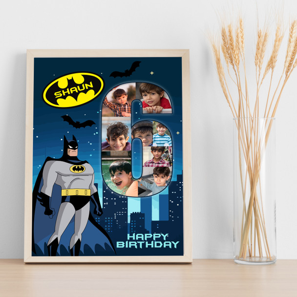 Photo Collage 8-Photo 6th Birthday Gift For Kids Boys Batman Print Or Canvas