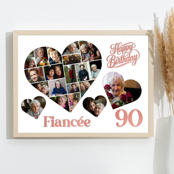 Photo Collage 90th Birthday Gift For Fiancée 20-Photo Hearts Print Or Canvas Photo Collage 90th Birthday Gift For Fiancée 20-Photo Hearts Print Or Canvas
