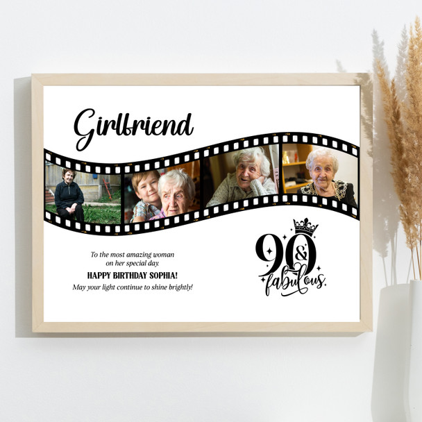 Photo Collage 90th Birthday Gift For Girlfriend 4-Photo Film Print Or Canvas