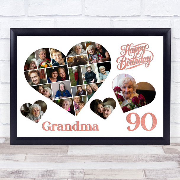 Photo Collage 90th Birthday Gift For Grandma 20-Photo Hearts Print Or Canvas