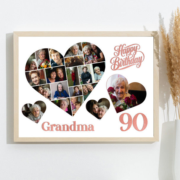 Photo Collage 90th Birthday Gift For Grandma 20-Photo Hearts Print Or Canvas