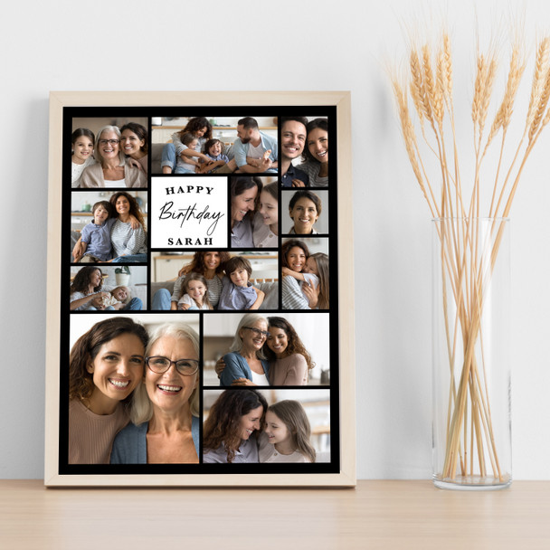 Photo Collage Birthday Custom Gift For Anyone 12-Photo Black Print Or Canvas