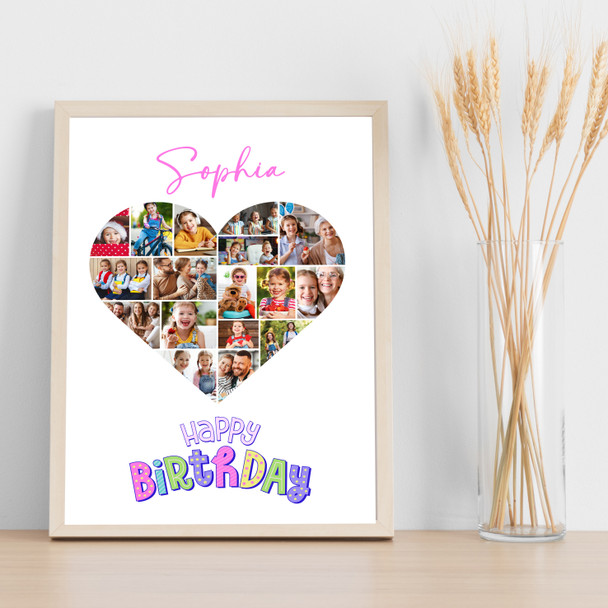 Photo Collage Kids Girls Birthday Custom Gift 17-Photo Heart Print Or Canvas
