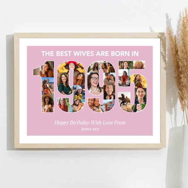 Photo Collage Pink Birthday Gift For Wife 22-Photo Year 1995 Print Or Canvas