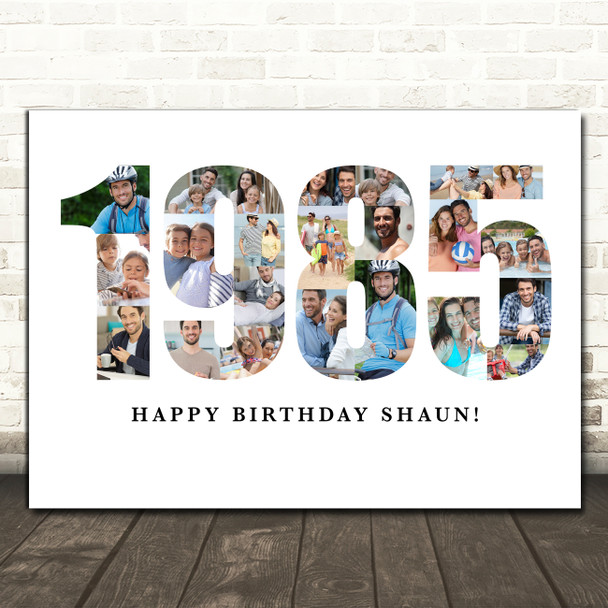 Photo Collage White 22-Photo Birthday Gift For Him Year 1985 Print Or Canvas