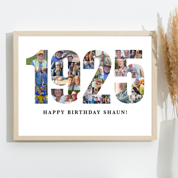 Photo Collage White 26-Photo Birthday Gift For Him Year 1925 Print Or Canvas