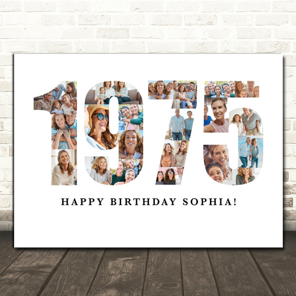 Photo Collage White Birthday Gift For Her 21-Photo Year 1975 Print Or Canvas