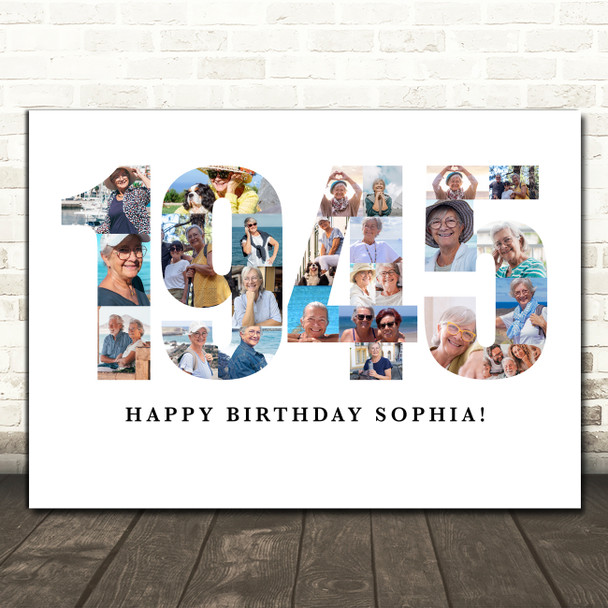 Photo Collage White Birthday Gift For Her 25-Photo Year 1945 Print Or Canvas