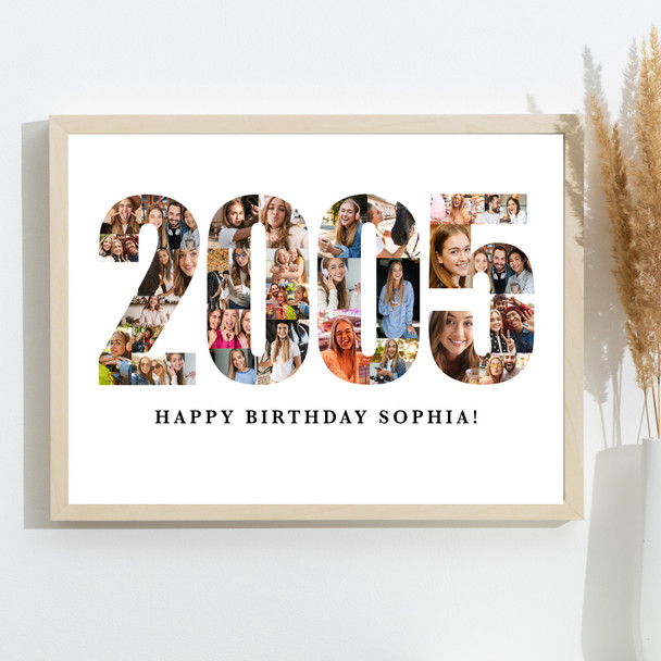 Photo Collage White Birthday Gift For Her 33-Photo Year 2005 Print Or Canvas