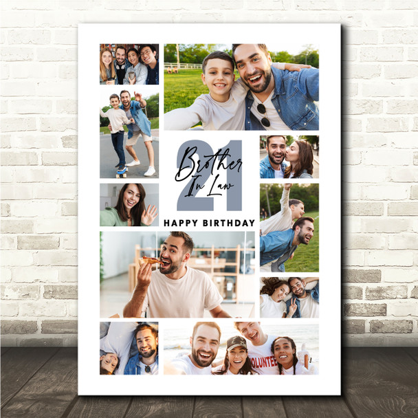 Photo Collage 21st Birthday Gift For Brother-In-Law 10-Photo Print Or Canvas