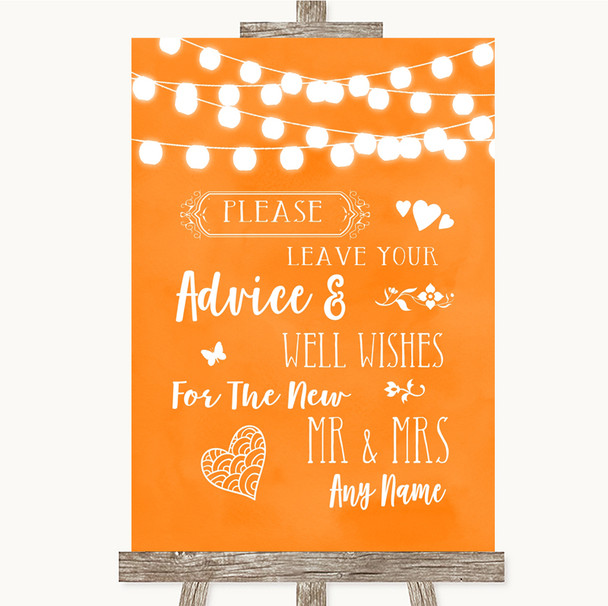 Orange Watercolour Lights Guestbook Advice and Wishes Mr and Mrs Wedding Sign