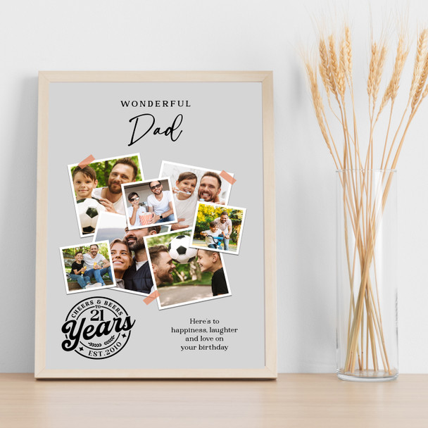 Photo Collage 21st Birthday Custom Gift For Dad 7-Photo Grey Print Or Canvas Photo Collage 21st Birthday Custom Gift For Dad 7-Photo Grey Print Or Canvas