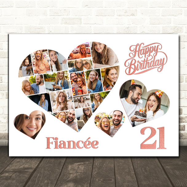 Photo Collage 21st Birthday Gift For Fiancée 20-Photo Hearts Print Or Canvas