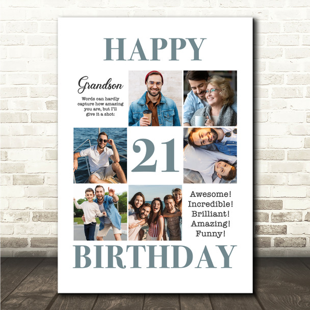 Photo Collage 21st Birthday Custom Gift For Grandson 6-Photo Print Or Canvas