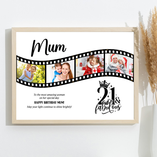 Photo Collage 21st Birthday Gift For Mum 4-Photo Camera Film Print Or Canvas