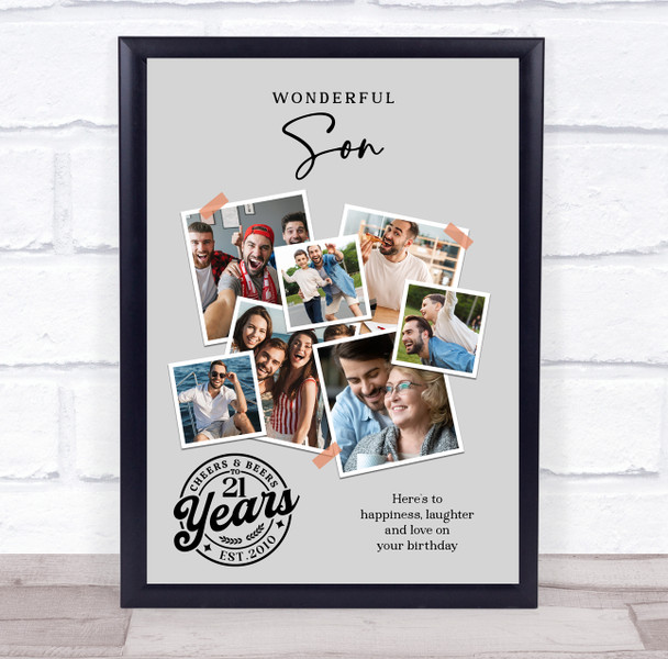 Photo Collage 21st Birthday Custom Gift For Son 7-Photo Grey Print Or Canvas Photo Collage 21st Birthday Custom Gift For Son 7-Photo Grey Print Or Canvas