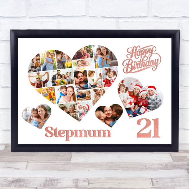 Photo Collage 21st Birthday Gift For Stepmum 20-Photo Hearts Print Or Canvas