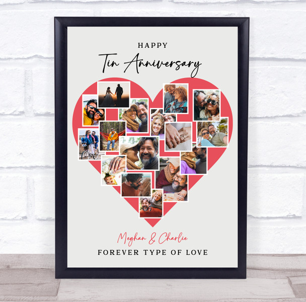 Photo Collage Tin 10th Wedding Anniversary Gift 16-Photo Red Print Or Canvas