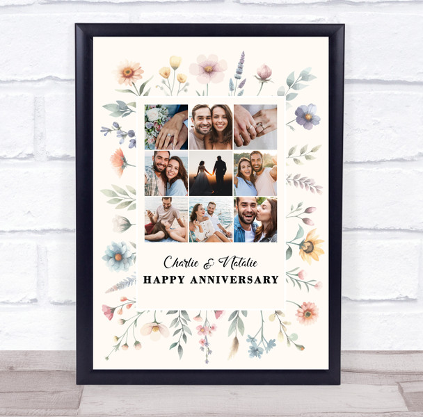 Photo Collage Wedding Anniversary Custom Gift 9-Photo Floral Print Or Canvas