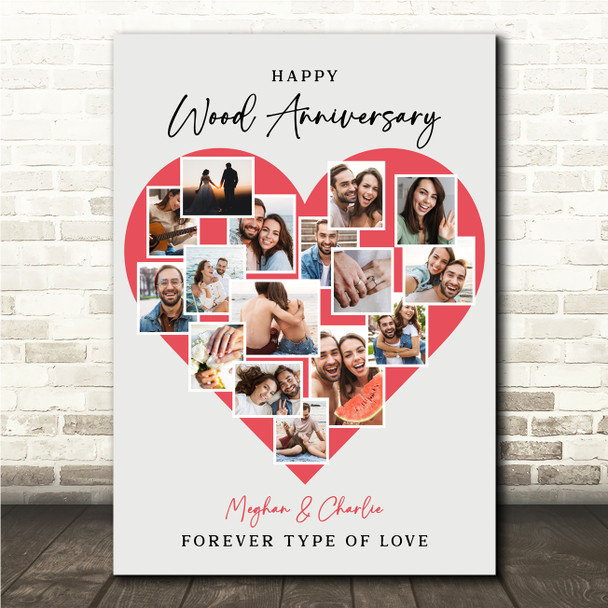 Photo Collage Wood 5th Wedding Anniversary Gift 16-Photo Red Print Or Canvas