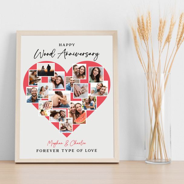 Photo Collage Wood 5th Wedding Anniversary Gift 16-Photo Red Print Or Canvas