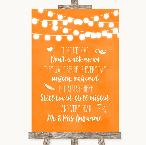 Orange Watercolour Lights In Loving Memory Personalised Wedding Sign