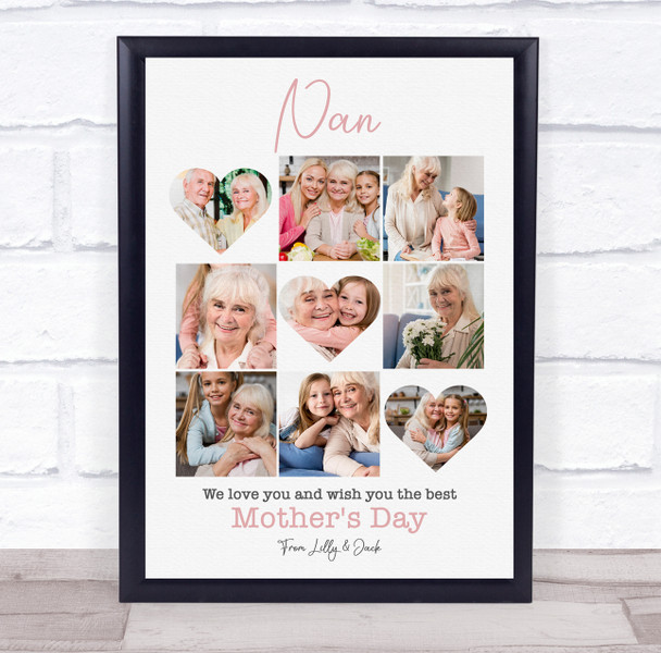 Photo Collage Gift Nan Mother's Day 9-Photo Pink Floral Print Or Canvas