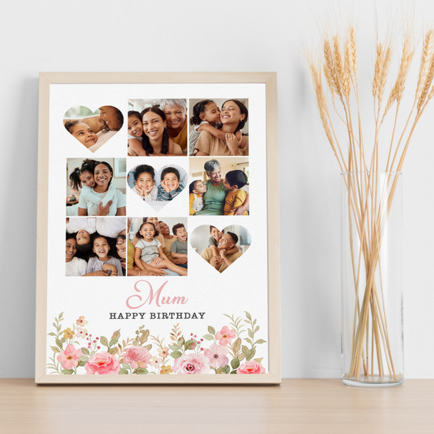 Photo Collage Mother's Day Gift For Mum 9-Photo Pink Floral Print Or Canvas