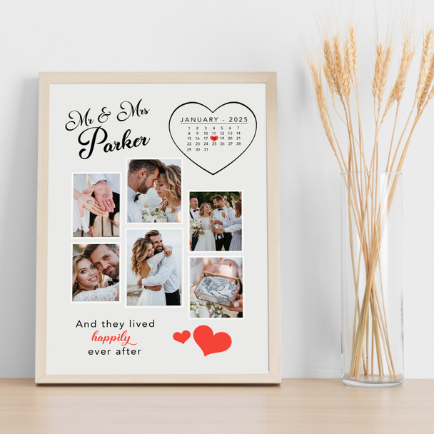 Photo Collage Wedding Gift For Couple 6-Photo Calendar Date Print Or Canvas