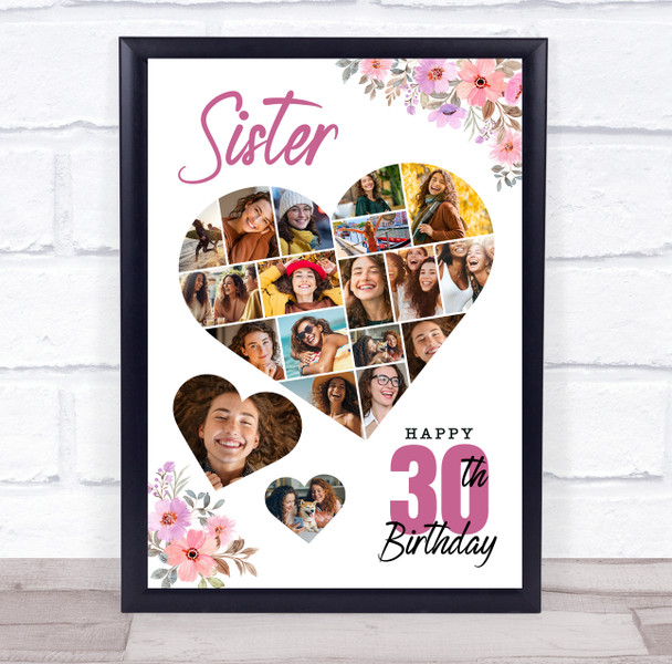 Photo Collage 30th Birthday Gift For Sister 19-Photo Floral Print Or Canvas Photo Collage 30th Birthday Gift For Sister 19-Photo Floral Print Or Canvas