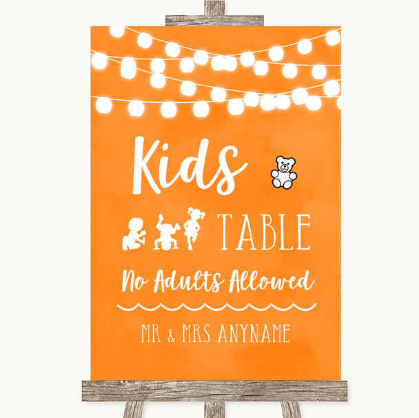 Orange Watercolour Lights Kids Table Personalised Wedding Sign