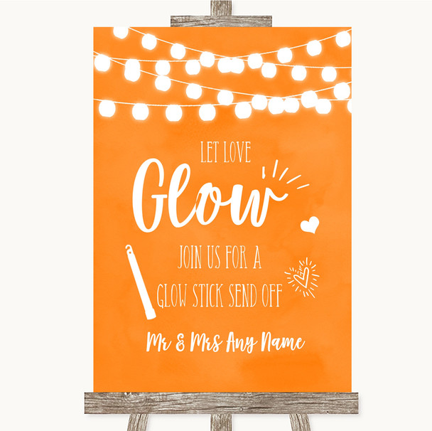 Orange Watercolour Lights Let Love Glow Glowstick Personalised Wedding Sign