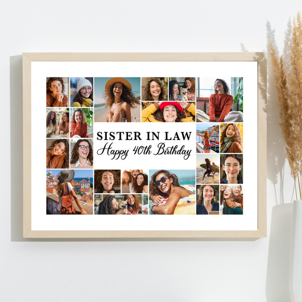 Photo Collage 40th Birthday Gift For Sister-In-Law 22-Photo Print Or Canvas