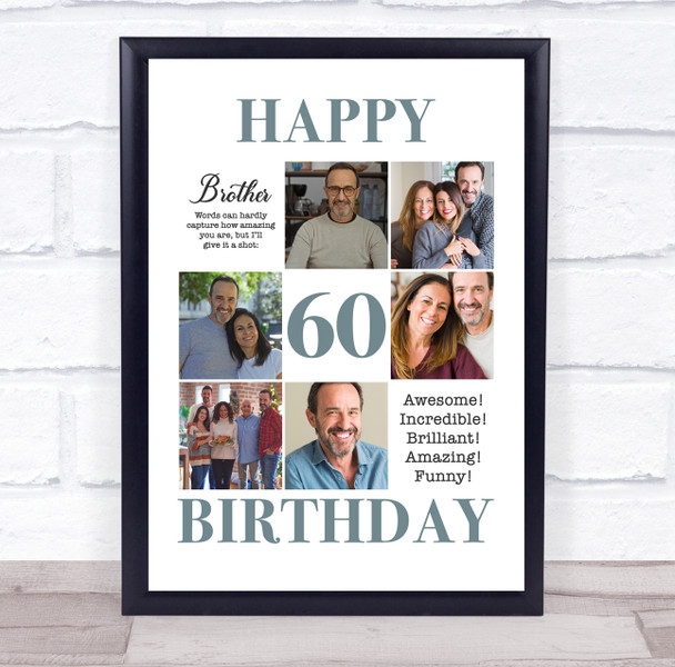 Photo Collage 60th Birthday Custom Gift For Brother 6-Photo Print Or Canvas