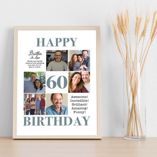 Photo Collage 60th Birthday Gift For Brother-In-Law 6-Photo Print Or Canvas