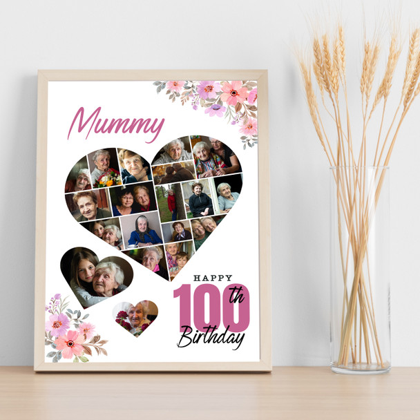 Photo Collage 100th Birthday Gift For Mummy 19-Photo Floral Print Or Canvas Photo Collage 100th Birthday Gift For Mummy 19-Photo Floral Print Or Canvas