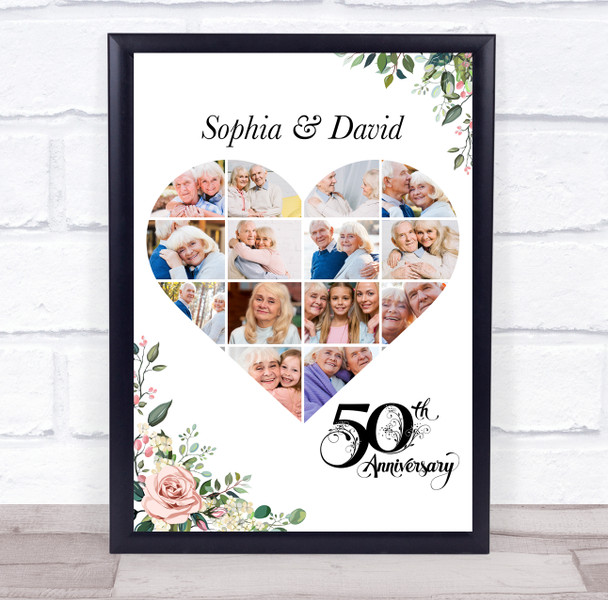 Photo Collage 50th Wedding Anniversary Gift 14-Photo Pink Floral Print Or Canvas Photo Collage 50th Wedding Anniversary Gift 14-Photo Pink Floral Print Or Canvas