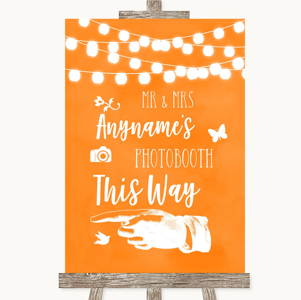 Orange Watercolour Lights Photobooth This Way Left Personalised Wedding Sign